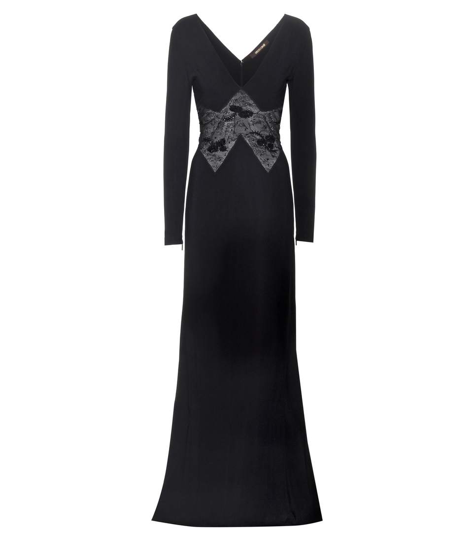 Roberto Cavalli Lace-trimmed Gown In Llack | ModeSens