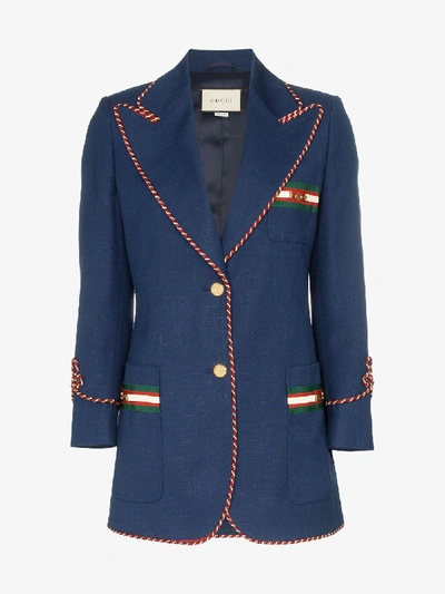Gucci Contrast Piping Blazer In Blue