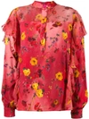 Blumarine Ruffled Floral Print Blouse In Red