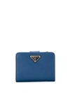 Prada Leather Logo Wallet In Blue