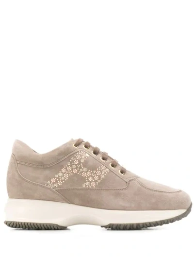Hogan Floral Logo Trainers In Brown