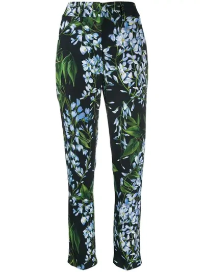 Blumarine Tapered Floral Print Trousers In Black