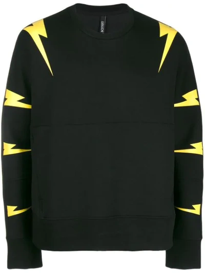 Neil Barrett Thunder Bolt Print Sweatshirt In 1004 Black Yellow