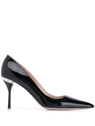 Miu Miu Patent Leather Embellished Pumps In F0002 Nero