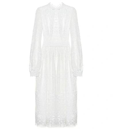 Costarellos Embroidered Tulle Midi Dress In White