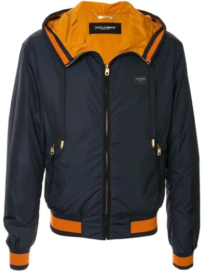 Dolce & Gabbana Logo Plaque Hooded Jacket In Blue