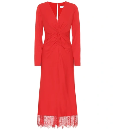 Self-portrait Lace-trimmed Crêpe Midi Dress In Dark Red