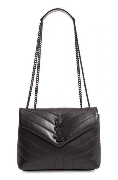 Saint Laurent Loulou Small Matelasse Calfskin Flap-top Shoulder Bag In Black
