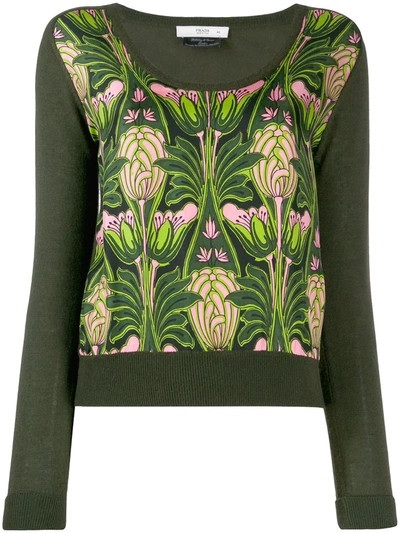 Pre-owned Prada 1990's Floral Print Knitted Blouse In Green