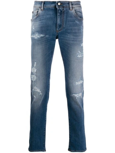 Dolce & Gabbana Distressed Slim-fit Jeans In Blue