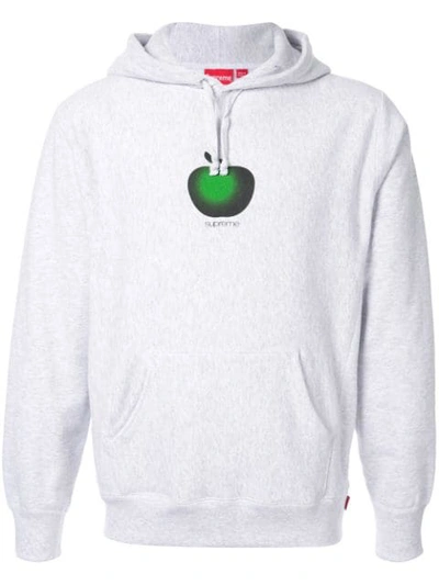 Supreme Apple-print Hoodie In Grey