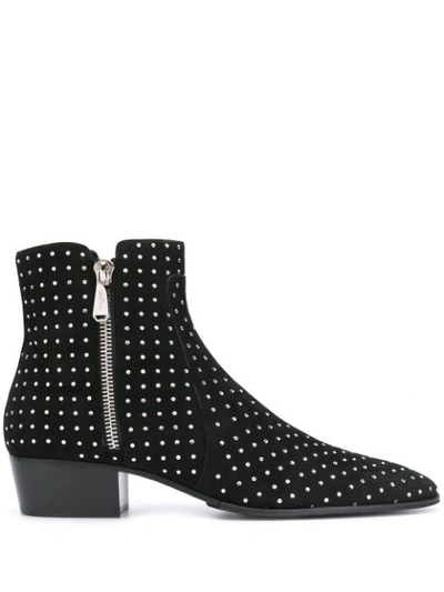 Balmain Men's Goat Suede Studded Ankle Boots In Noir Crystal