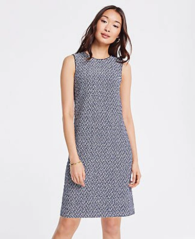 Ann Taylor Petite Textured Knit Shift Dress In Navy Multi