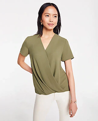Ann Taylor Petite Wrap Front Tee In Green Palm