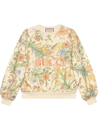 Gucci Embroidered Floral-print Cotton-jersey Sweatshirt In White