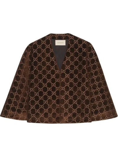 Gucci Velvet-jacquard Cape In Brown