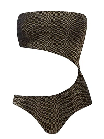 Lisa Marie Fernandez Gold Bandeau Cut Out Maillot In Black