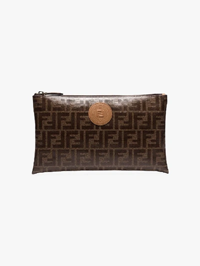 Fendi Large Ff Logo Pouch In Brown