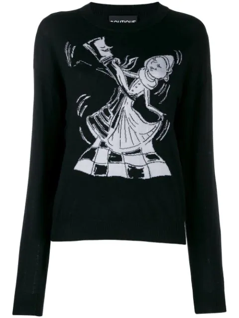Boutique Moschino Chess Dancers Extrafine Wool Sweater In Black | ModeSens