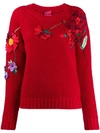 Blumarine Floral Patch Jumper In Red