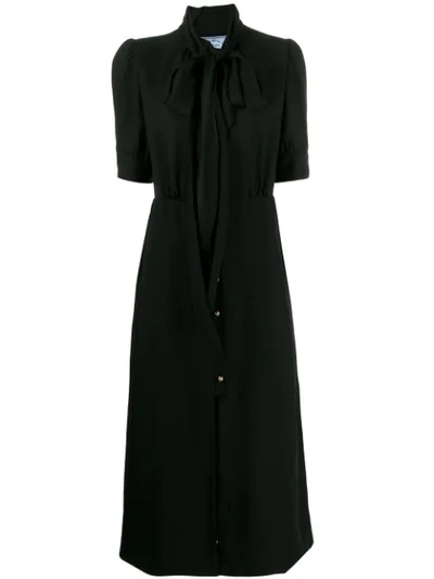 Prada Silk Blend Embellished Buttoned Dress In Black