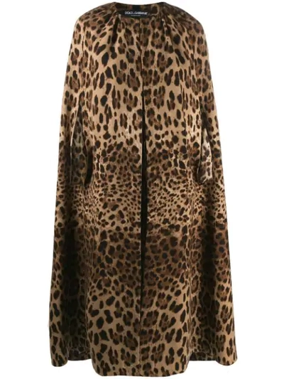 Dolce & Gabbana Printed Double Crepe Long Cape In Brown