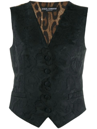 Dolce & Gabbana Jacquard And Leopard-print Waistcoat In Black