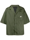 Prada Logo Plaque Bowling Shirt In Green