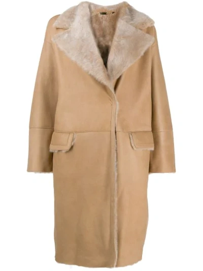 Manzoni 24 Shearling Button Up Coat In Brown