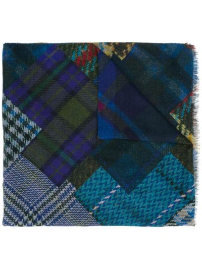 Etro Patchwork Check Scarf In Blue