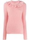 Miu Miu Ruffled Detailed Knitted Sweater In Pink