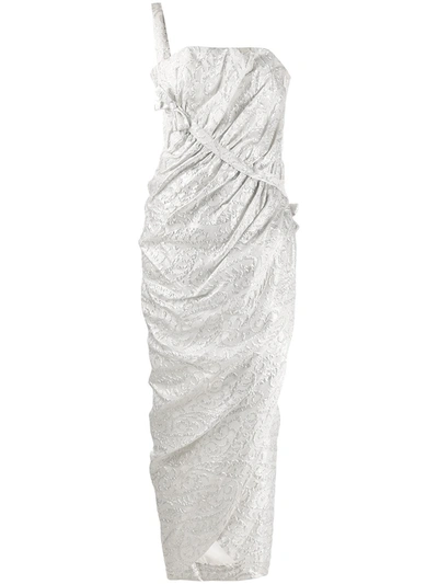 Pre-owned A.n.g.e.l.o. Vintage Cult 1960's Gathered Jacquard Gown In Silver