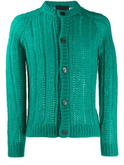 Prada Open Knit Cardigan In F077u Smeraldo