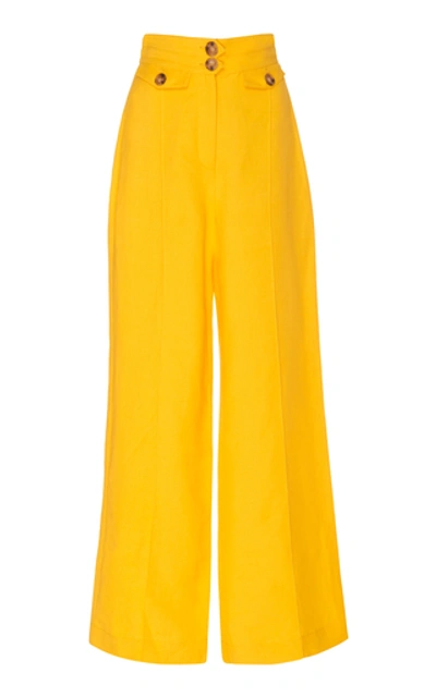 Significant Other Dahlia Linen-blend Wide-leg Pants In Yellow
