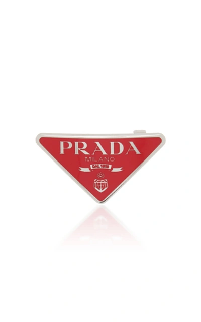 Prada Silver-tone Logo Barrette In Red