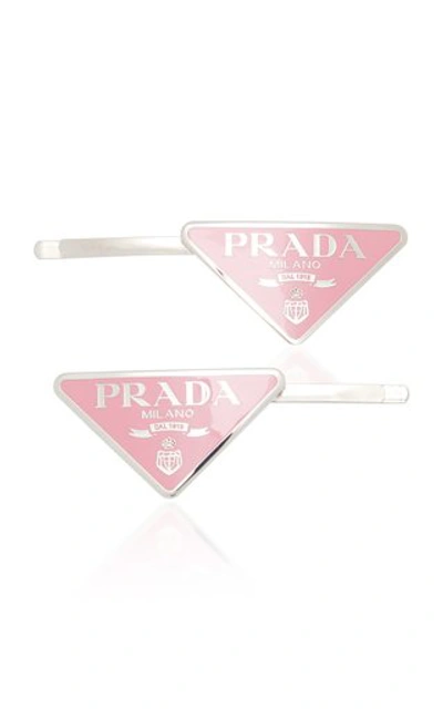 Prada Women's Silver-tone Logo Barrette In Pink,black | ModeSens
