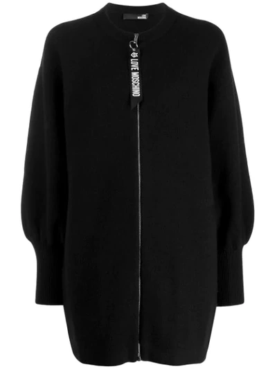 Love Moschino Maxi Bomber With Round Neck With Zip And Logo In Black