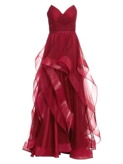 Basix Black Label Women's Sweetheart Cascade Gown In Wine