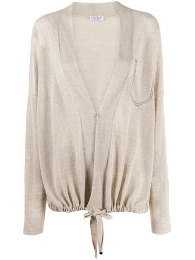 Brunello Cucinelli Oversized Drawstring Cardigan In Neutrals