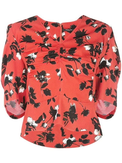 Derek Lam Floating Floral Printed Blouse In Red