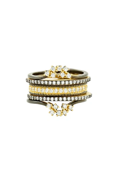 Freida Rothman Double Helix Set Of 5 Stacking Rings In Gold/ Black