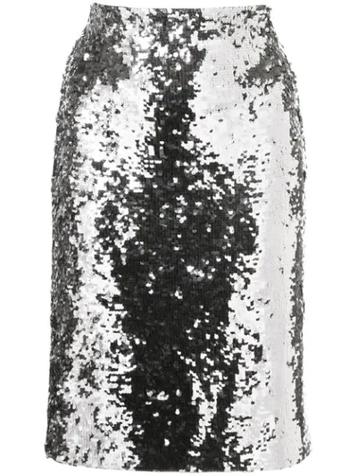 Alice And Olivia Ramos Sequined Tulle Skirt In Silver
