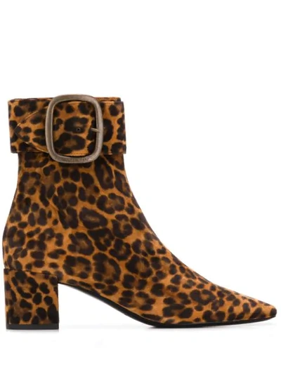 Saint Laurent Joplin Leopard Print Ankle Boots In Brown