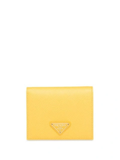 Prada Small Saffiano Leather Wallet In Yellow