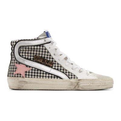 Golden Goose White Check Slide Sneakers In Black/white