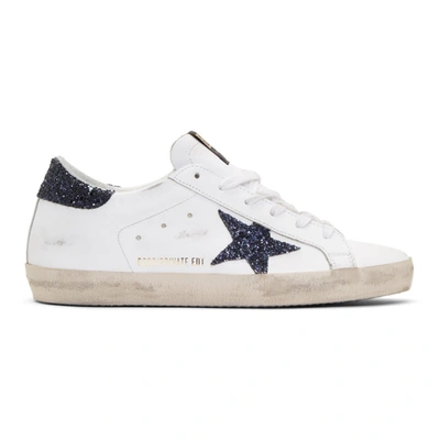 Golden Goose Ssense Exclusive White Glitter Superstar Sneakers In Navy