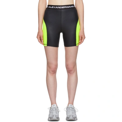 Alexander Wang T Alexanderwang.t Black And Yellow Logo Elastic Wash And Go Biker Shorts In 941 Zest/bl