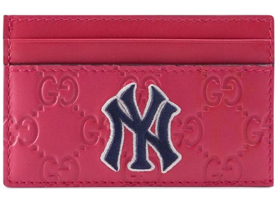Pre-owned Gucci Card Case Ny Yankees Patch Pink