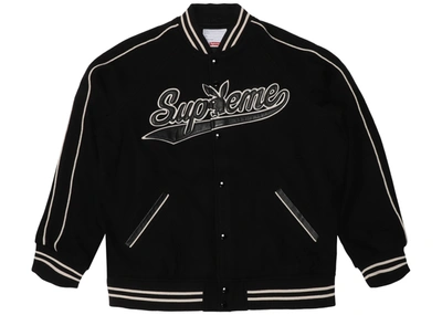 Pre-owned Supreme  Playboy Wool Varsity Jacket Black
