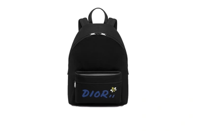 Pre-owned Dior  X Kaws Rider Backpack Blue Logo Nylon Black